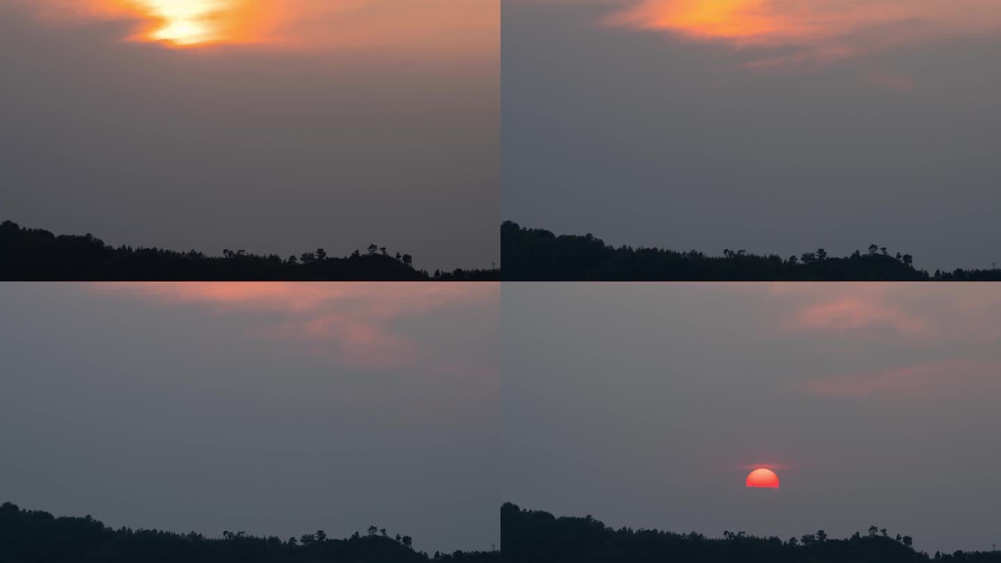 傍晚夕阳穿过乌云延时摄影