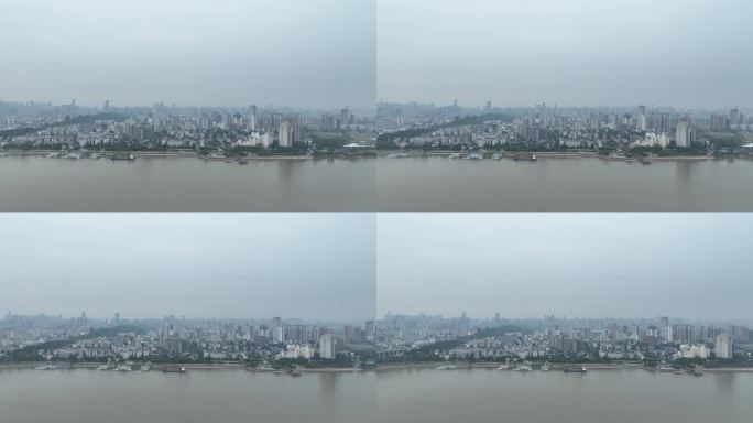 下雨阴天城市航拍武汉雨天长江两岸风景风光