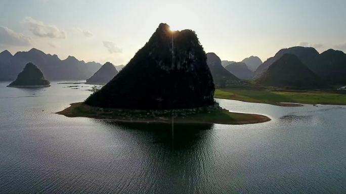 航拍广西百色靖西渠洋湖