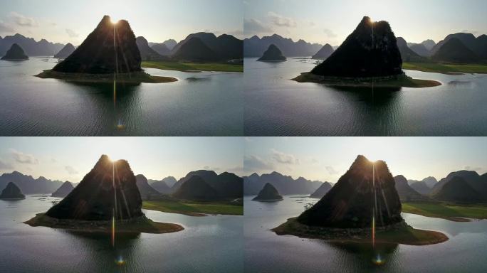 航拍广西百色靖西渠洋湖