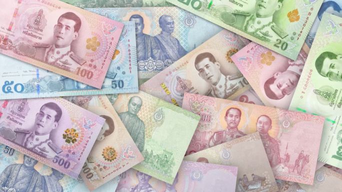 泰国货币泰铢纸币（转场带通道）视频