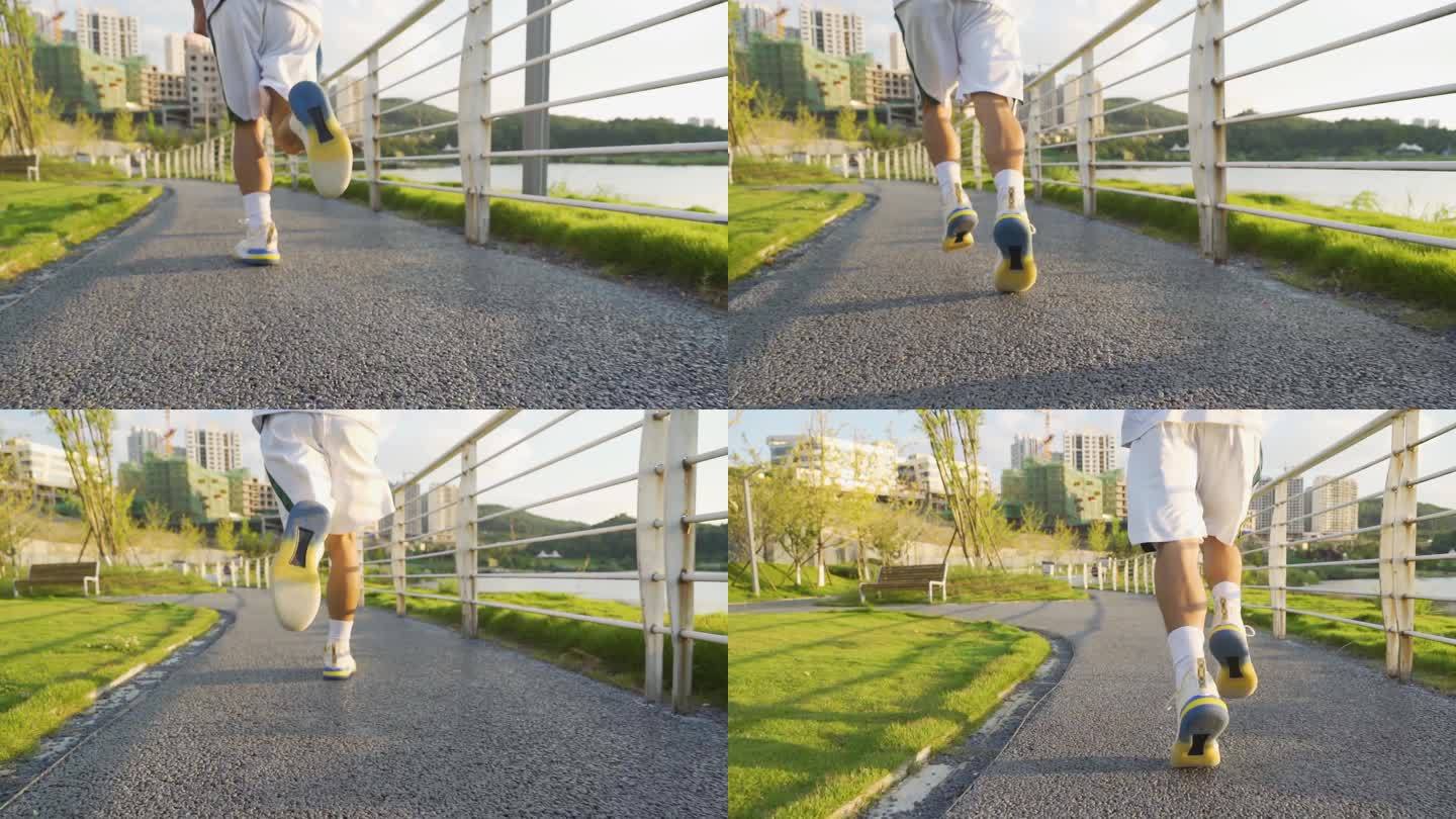 大学生跑步脚步特写健康生活阳光少年奔跑