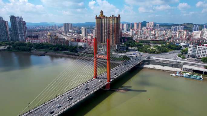 吉林市城市建筑松花江临江门大桥航拍