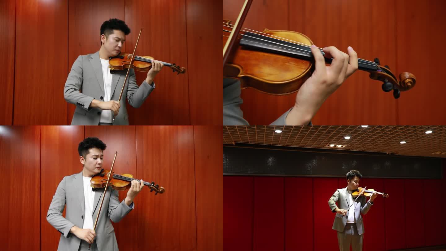 文艺青年小提琴练习舞台表演
