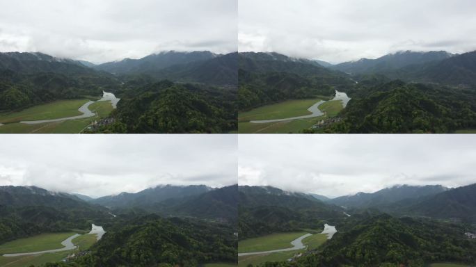 春天雨后天晴桂林群山间的河流和田园风光