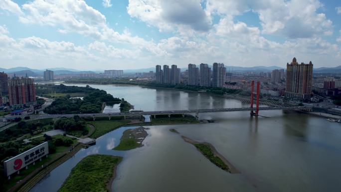 吉林市城市建筑松花江临江门大桥航拍