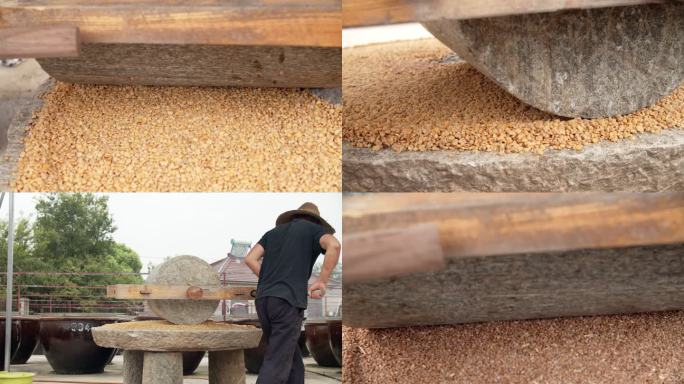 宣传片古法酱油酿造工艺石磨碾压大豆小麦