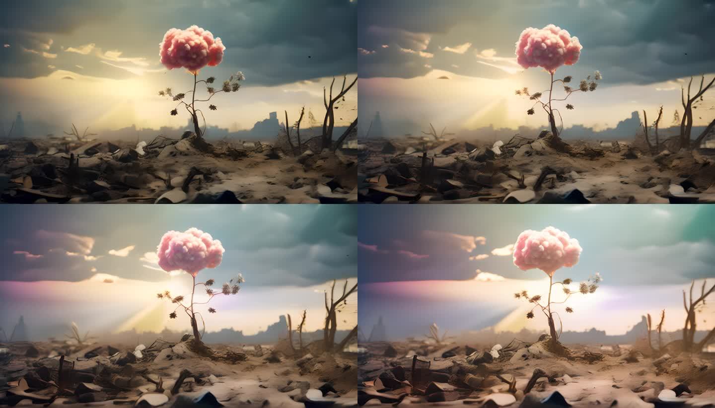 核战后地面上盛开的花朵 蘑菇花