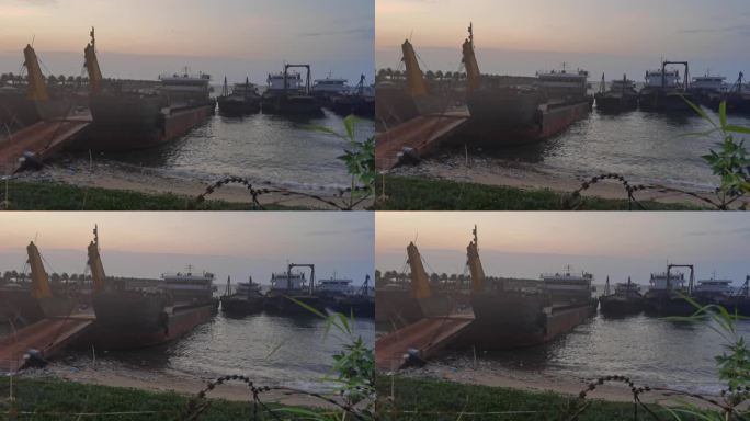 夕阳 渔船 港口 码头 海浪 海风 海边