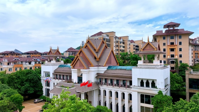 航拍南宁东盟商务区泰国城