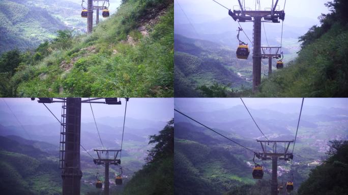 乘坐缆车景区索道观光缆车特写森林山上风景