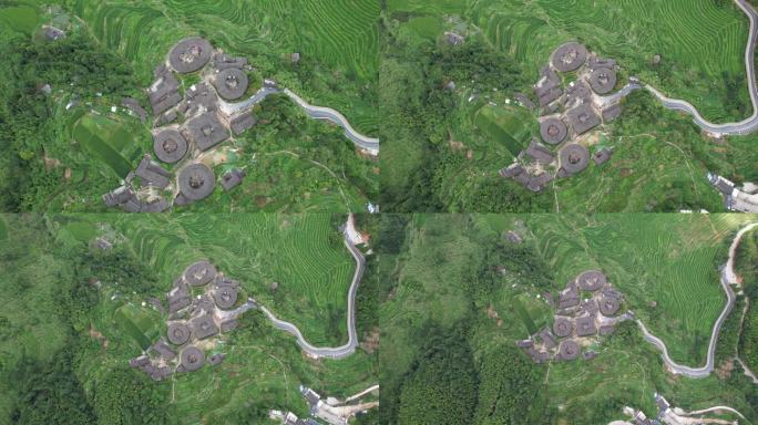 福建土楼南靖田螺坑四菜一汤土楼航拍