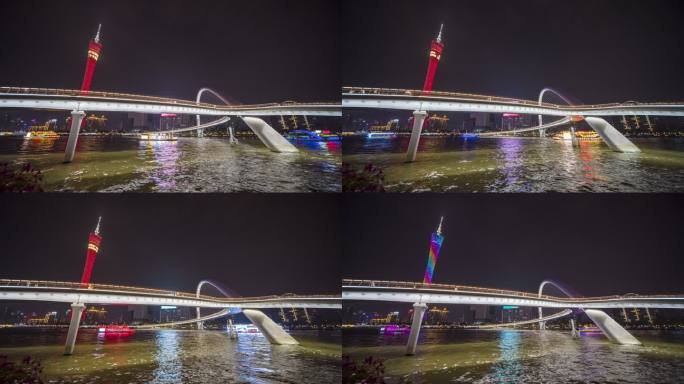 广州海心沙珠江河畔珠江夜游船海心桥