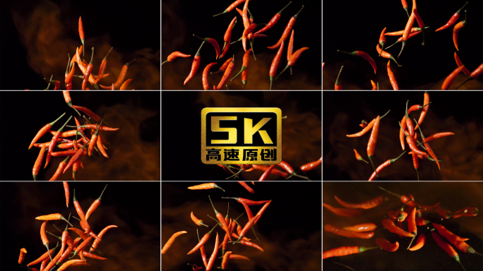 5K-小米辣，红辣椒特写，辣椒高速摄影
