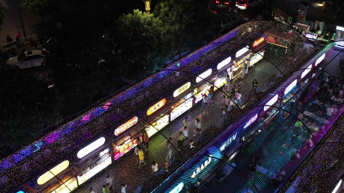 夜市人流 地摊经济 小吃街 夜市航拍