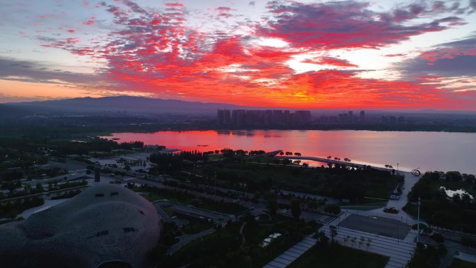 大同御东五大场馆清晨朝霞航拍