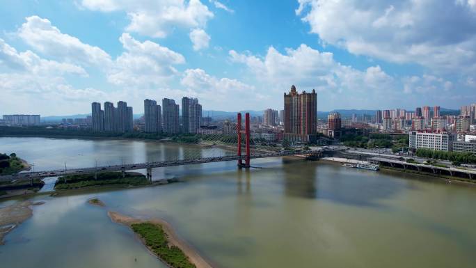 吉林市城市建筑松花江临江门大桥航拍