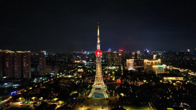 佛山禅城地标文华公园夜景航拍