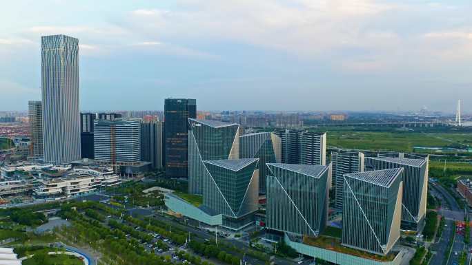上海浦东前滩 城市天际线 蓝天航拍