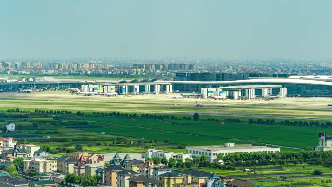 杭州萧山机场航空港全景延时摄影