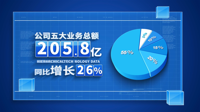 蓝色科技商务企业业绩文字数据图表展示