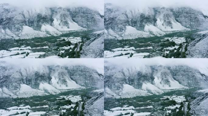 大峡谷 雪景 航拍 房屋 村庄 山村冬季