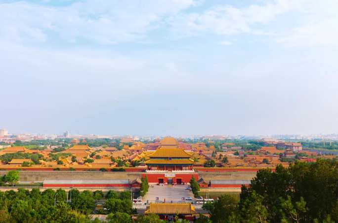 4K延时北京故宫景山神武门日落流云