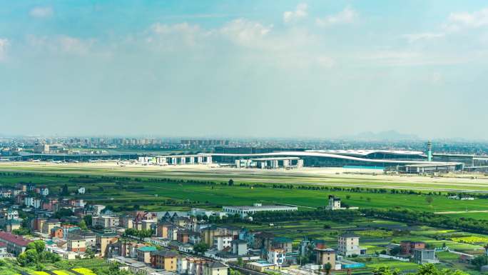 杭州萧山机场航空港全景延时摄影