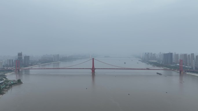 武汉鹦鹉洲长江大桥航拍桥梁拉索桥建筑风光