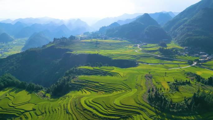 梯田风光-航拍梯田美丽乡村风景-贵州梯田