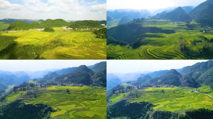 梯田风光-航拍梯田美丽乡村风景-贵州梯田