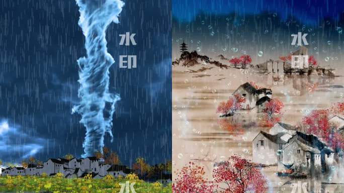自然灾害洪水中国风