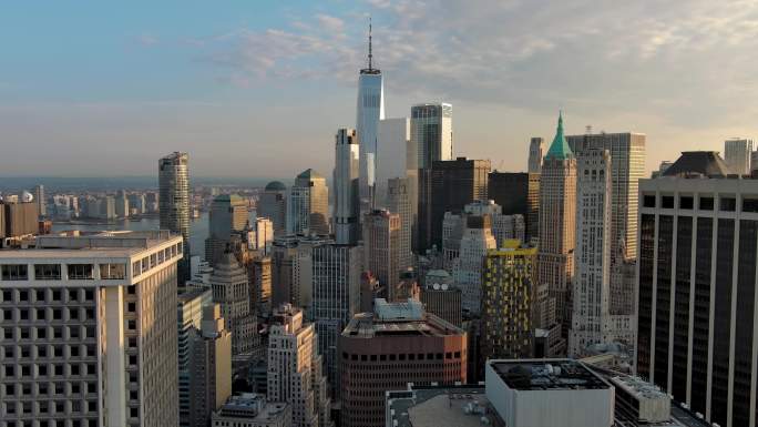 航拍纽约曼哈顿华尔街60号摩天大楼日出