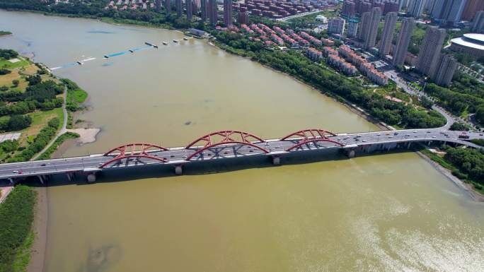 吉林市城市建筑松花江江湾大桥航拍