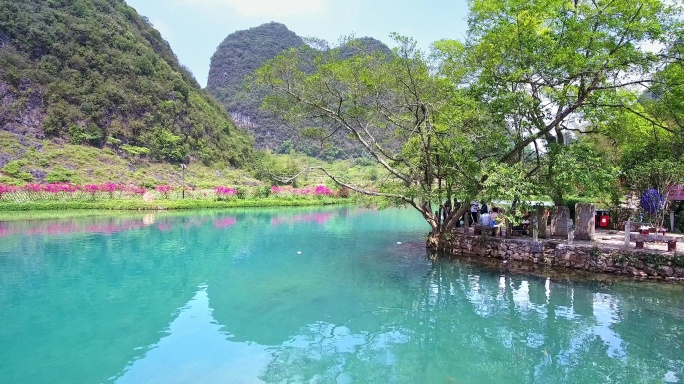 航拍广西山水百色靖西鹅泉