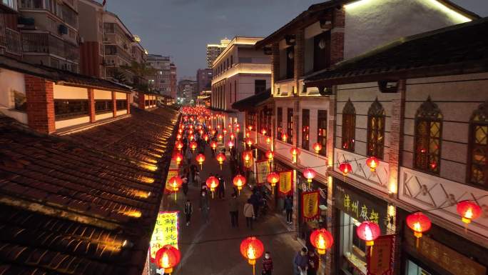 漳州古城美食街夜景航拍