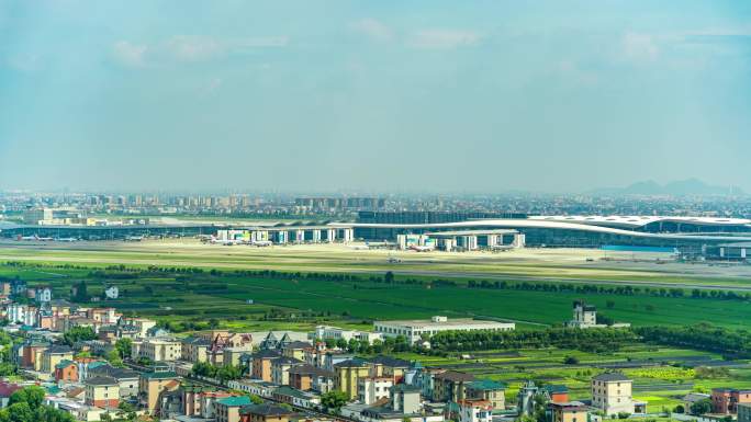 杭州萧山机场航空港全景延时摄影