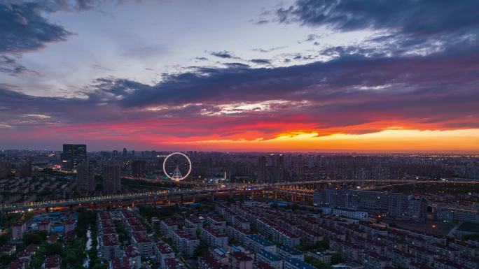 航拍上海虹梅路立交夕阳夜景4K延时