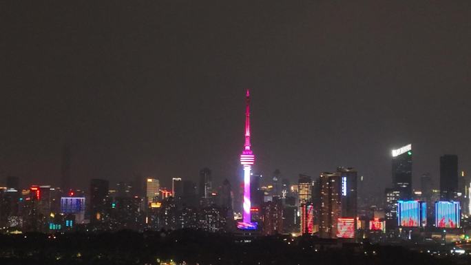 武汉龟山电视塔夜景航拍汉阳区夜景城市风光