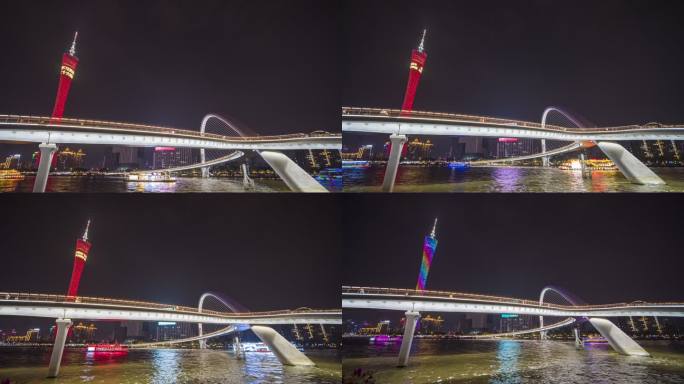 广州海心沙珠江河畔珠江夜游船海心桥