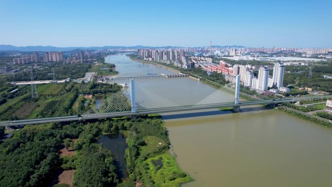 吉林市城市建筑松花江蓝旗大桥航拍