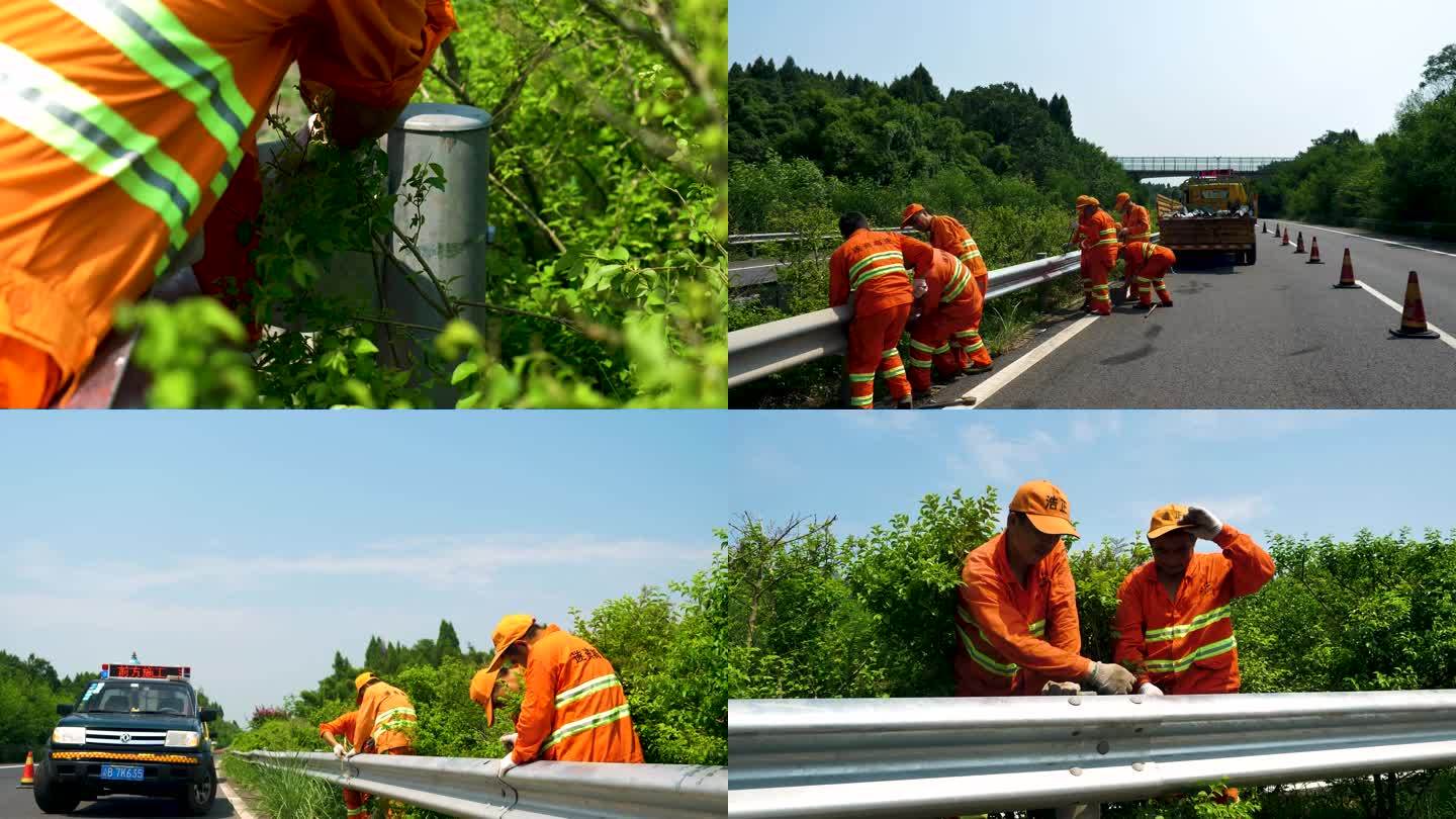 T0541公路养护工人安装道路防护栏