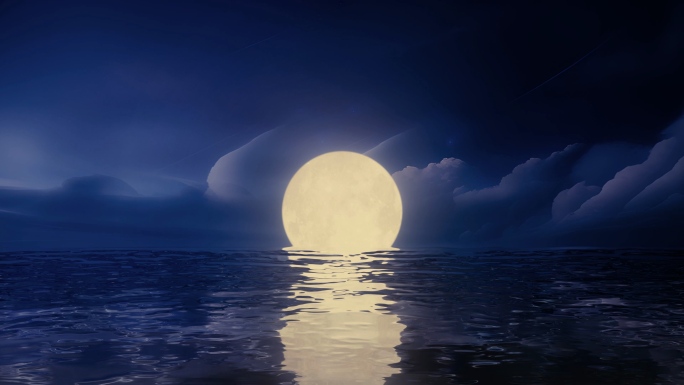 三组大海海面海上一轮明月月亮升起倒影组合