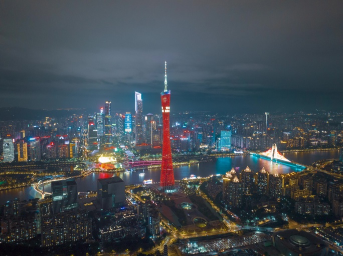 4K 广州塔夜景航拍延时