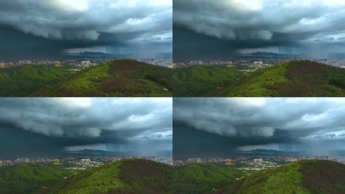 航拍昆明大雨