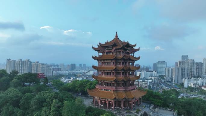 武汉黄鹤楼航拍城市风景地标武昌区建筑风光