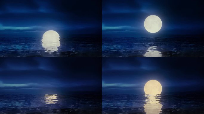 唯美大海海面水面海上明月升起月光倒影动画