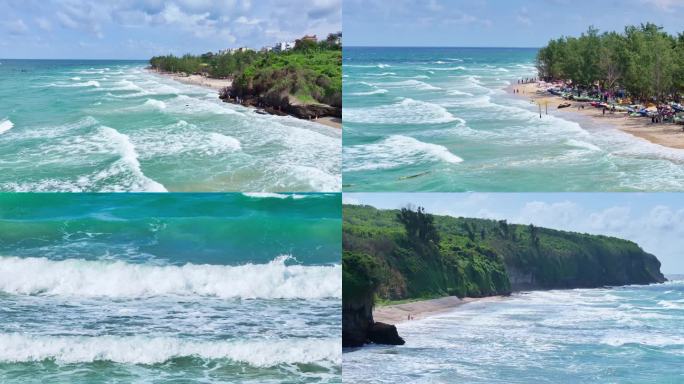 航拍广西北海涠洲岛大海沙滩海浪风光沙滩