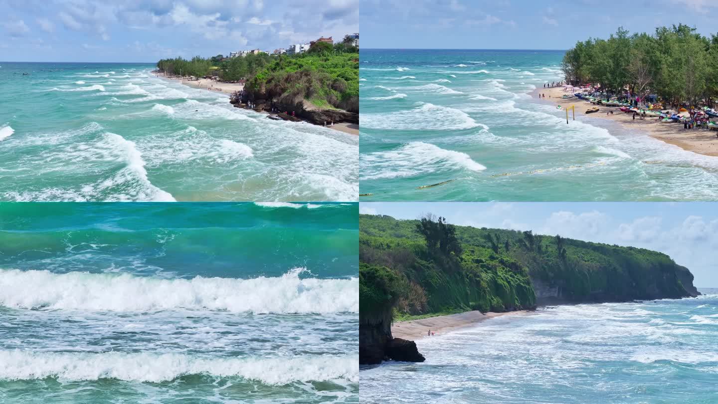 航拍广西北海涠洲岛大海沙滩海浪风光沙滩