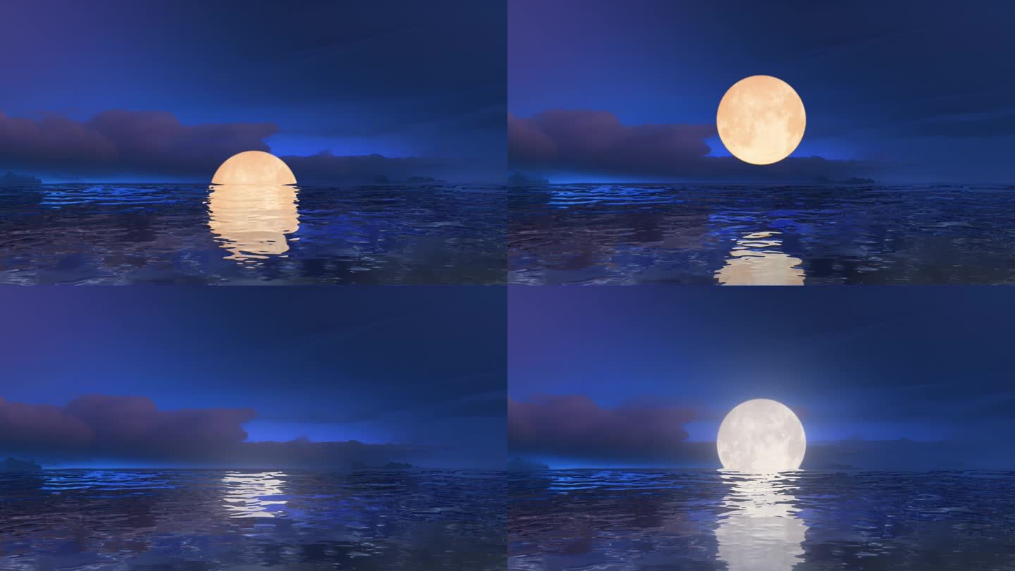 大海海面水面明月月亮月光月色满月升起动画